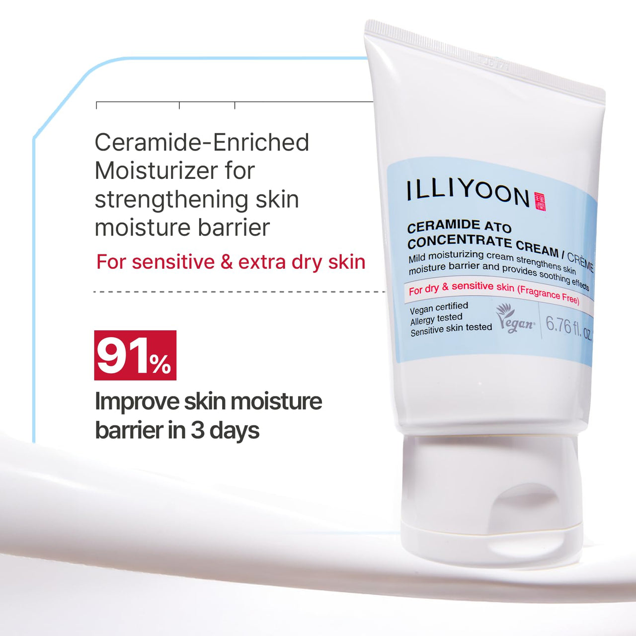 Illiyoon Ceramide Ato Concentrate Cream | Moisturizer for Dry & Sensitive Skin, 100hr Lasting Hydration, For Face & Body, Gentle for Infants, Moisture Barrier Repair, Vegan Certified, 6.76 fl.oz.
