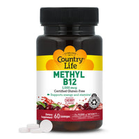 Thumbnail for Country Life Methyl B12, Supports Energy & Stamina, 1000mcg, 60 Lozenges, Certified Gluten Free, Certified Vegan
