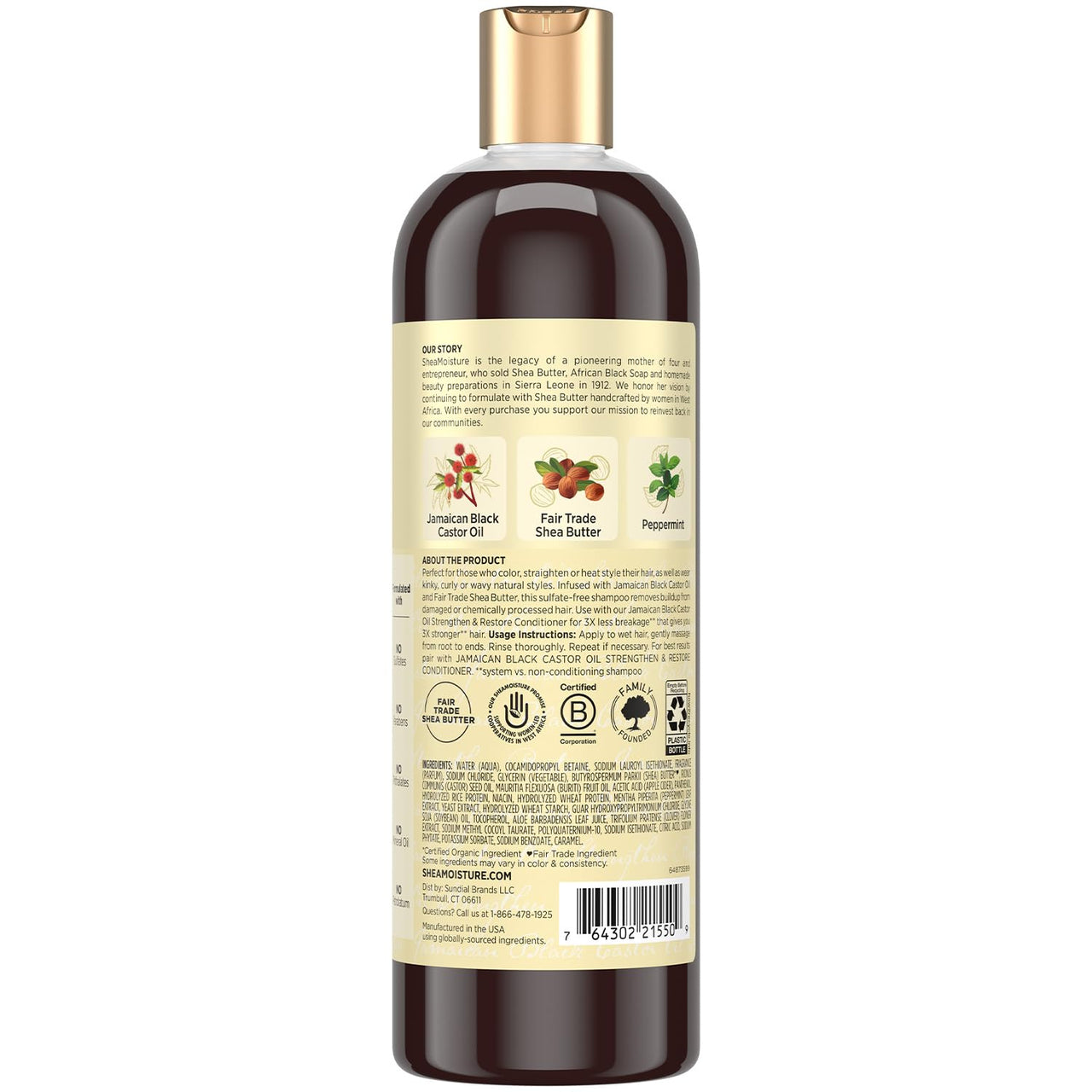 Shea Moisture Jamaican Black Castor Oil Strengthen & Restore Shampoo 2-Pack, 16 Oz Ea