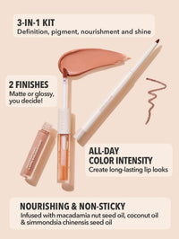 Thumbnail for SHEGLAM Soft 90'S Glam 3-In-1 Lip Liner Moisturizing Plant Extracts Long Lasting Liquid Lipstick Plumping Lip Gloss Makeup Set - Haute Cocoa