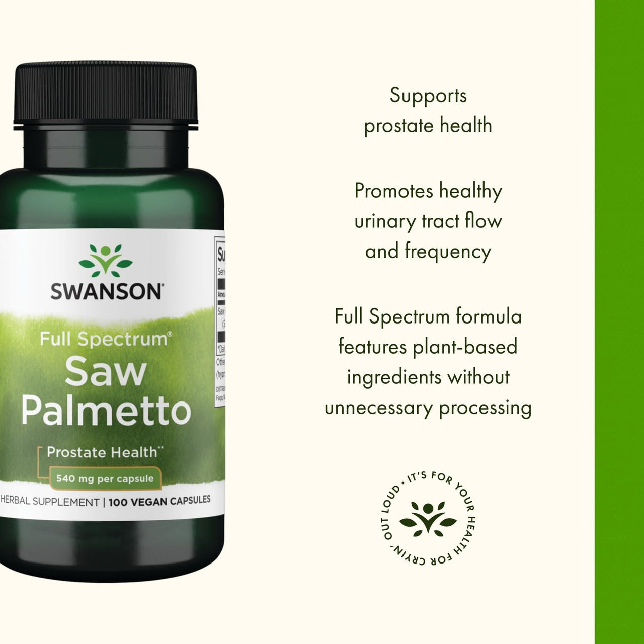 Swanson Saw Palmetto - Herbal Supplement Promoting Male Prostate Health Support - Natural Hair Supplement & Urinary Health Support - 540 mg 100 Capsules