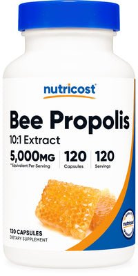Thumbnail for Nutricost Bee Propolis 5,000mg Equivalent from 500mg of 10:1 Extract Per Serving, 120 Capsules for 120 Servings Per Bottle - Gluten Free and GMO Free, Vegetarian Dietary Supplement