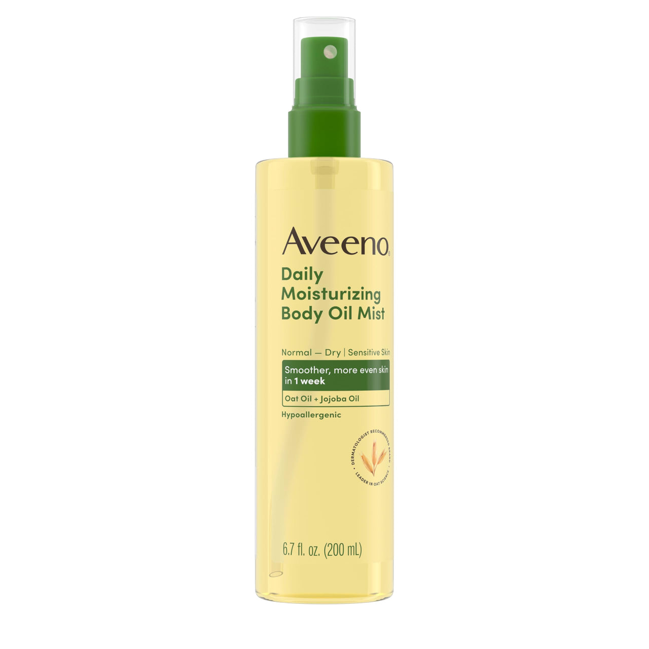 Aveeno Daily Moisturizing Dry Body Oil Mist with Oat & Jojoba Oil for Dry, Rough, Sensitive Skin, Lightweight, Non-Greasy, Body Spray, Paraben, Silicone & Phthalate-Free, 6.7 fl oz