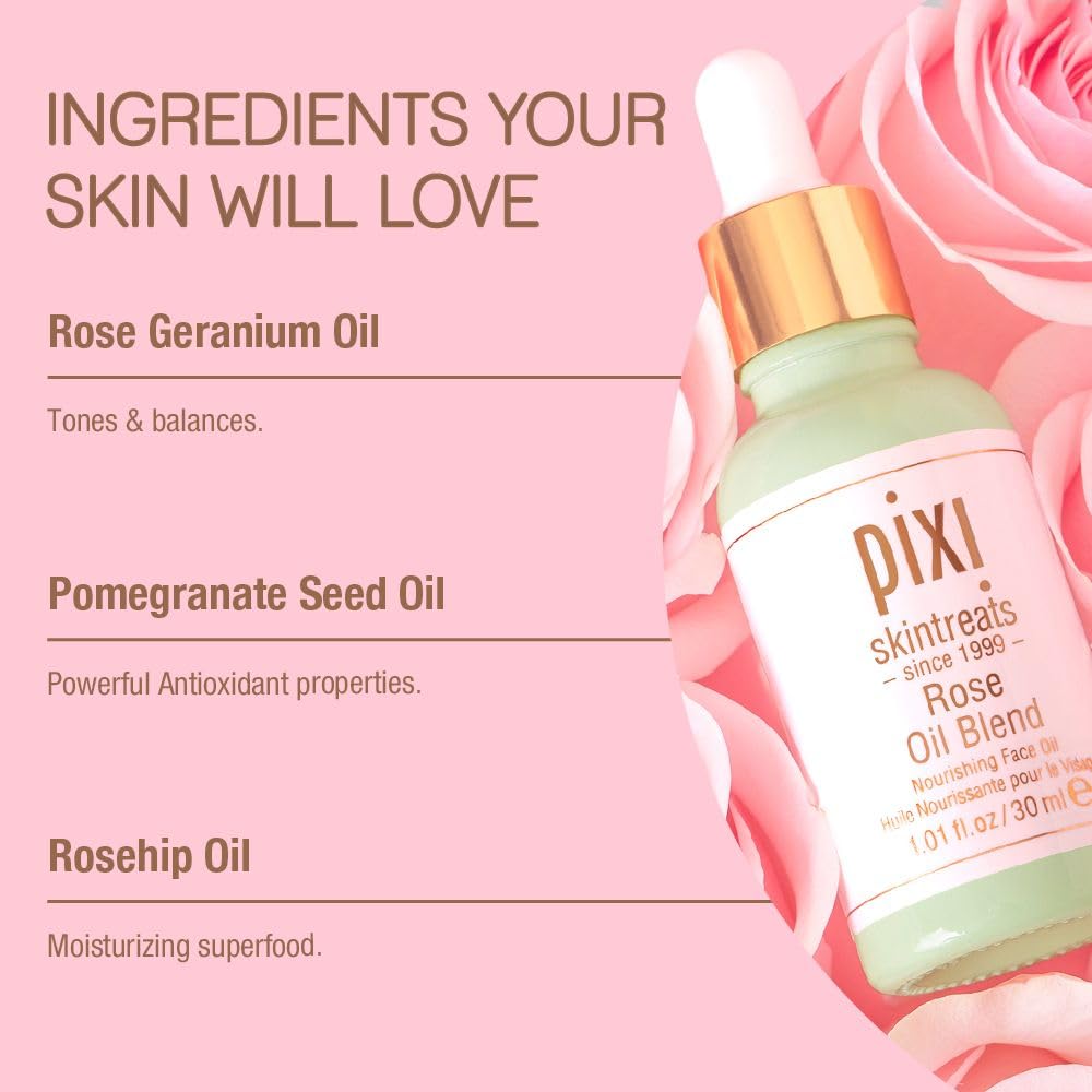 Pixi Beauty Rose Oil Blend | Nourishing Botanical Blend Facial Serum | Youth-Preserving Oil | Rejuvenate Skin Luminosity | 1.01 Fl Oz