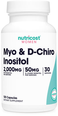 Thumbnail for Nutricost Myo Inositol & D-Chiro Inositol for Women 2000mg, 120 Capsules, 2000mg Myo & 50mg D-Chiro Per Serving, 30 Servings, Vegetarian Friendly, Non-GMO & Gluten Free