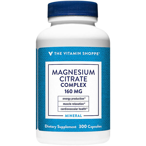 The Vitamin Shoppe Magnesium Citrate 160MG - Muscle Relaxation, Bone Health & Energy Production, Highly Absorbable (300 Capsules)