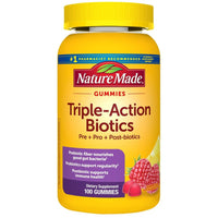 Thumbnail for Nature Made Triple-Action Biotics, Gut and Immune Health Support, Digestive Probiotics for Women and Men, Prebiotic Fiber Gummies, 100 Gummies, 50 Day Supply