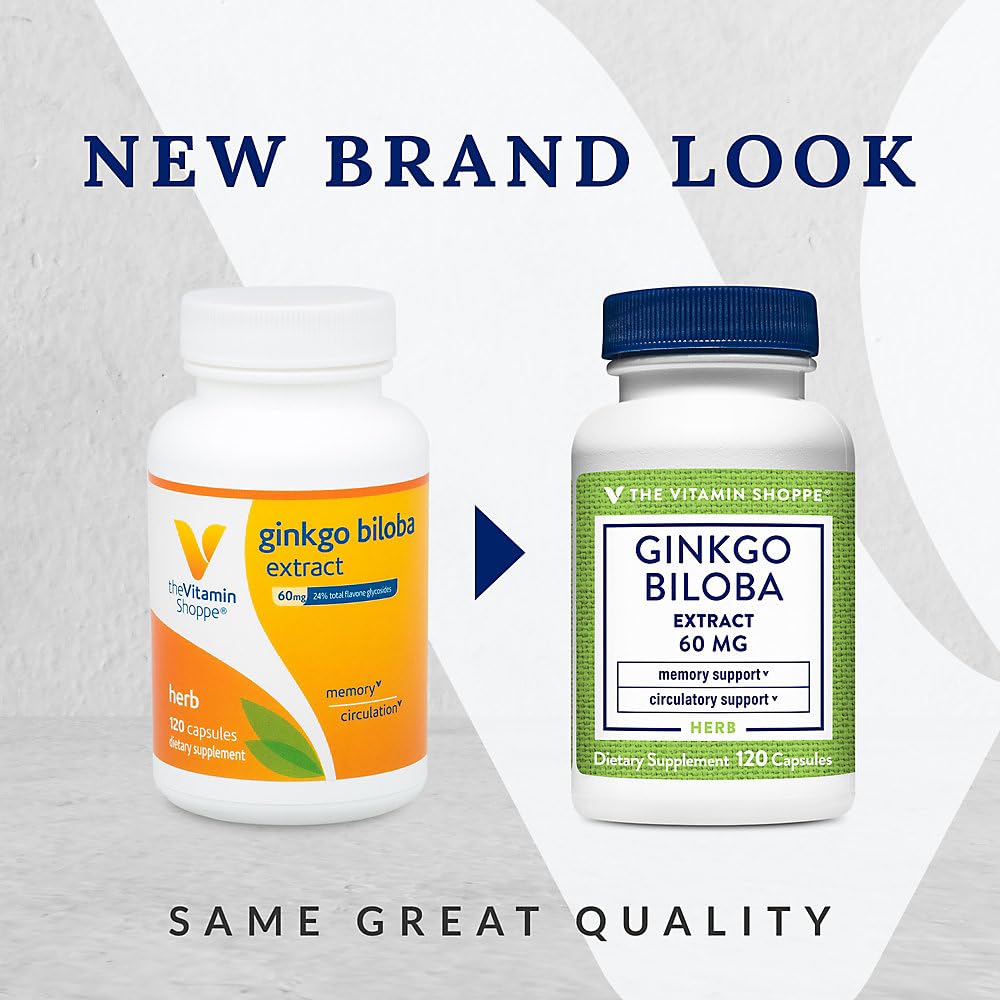 The Vitamin Shoppe Ginkgo Biloba 60MG - Memory Support, Mental Clarity & Circulation, Standardized Extract (120 Capsules)