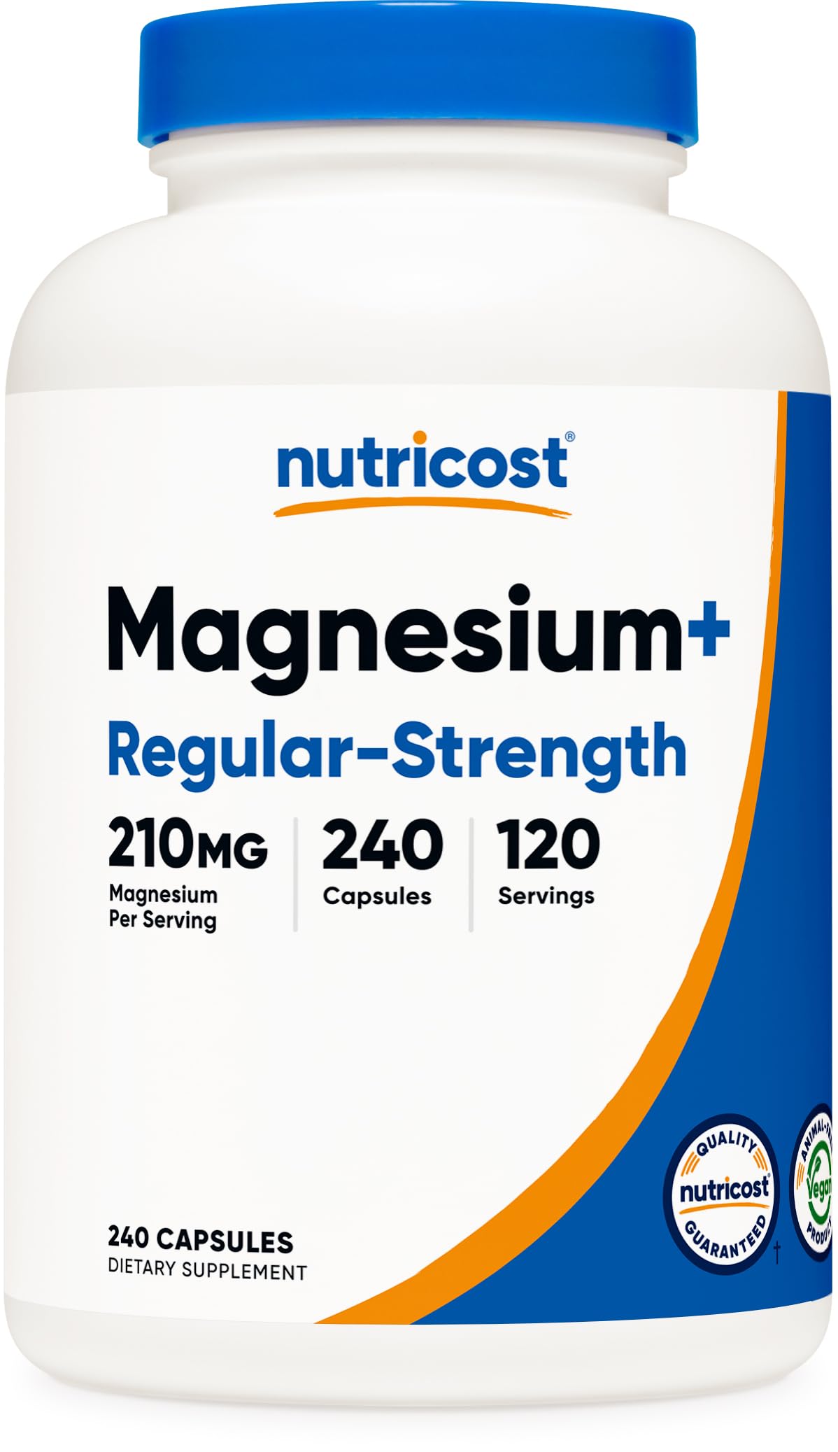 Nutricost Magnesium+ Regular Strength (210mg, 240 Capsules) - 120 Servings, Made with Magnesium Glycinate and Oxide, Non-GMO, Gluten Free and Vegan Friendly