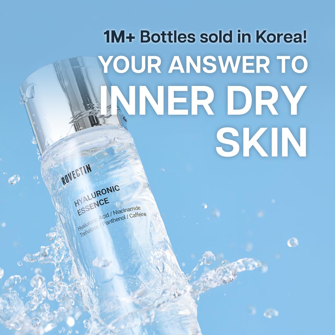ROVECTIN Aqua Hyaluronic Essence (Activating Treatment Lotion) - 7 Layers Hyaluronic Acid Facial Toner with Niacinamide & Panthenol, Vegan Korean Skin Care (3.34 fl.oz)