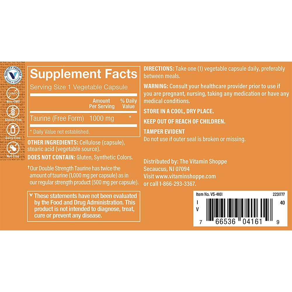 The Vitamin Shoppe Double Strength Taurine Cardiovascular Nervous System