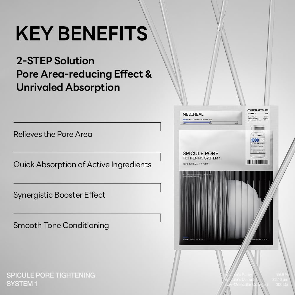Mediheal Collagen Spicule 1000ppm Intensive Serum – Micro Needle Serum for Pore Care, Soothing & Skin Texture Improvement, 2-Step,Collagen Spicule Ampoule and Gel Mask Set,Skin Booster,10pcs
