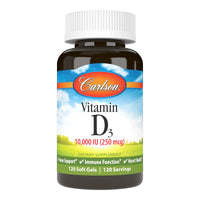 Thumbnail for Carlson - Vitamin D3, 10000 IU (250 mcg), Vitamin D Supplements, Bone & Immune Support, Vitamin D3 Softgels, Heart Health, Gluten Free Vitamin D Capsules, 120 Softgels