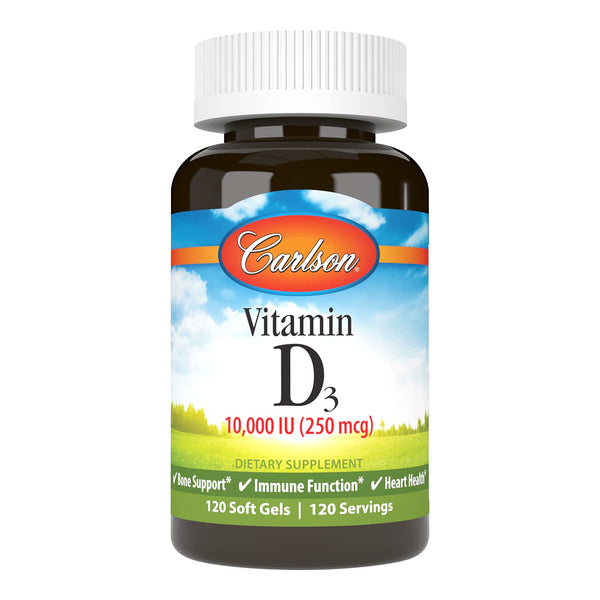 Carlson - Vitamin D3, 10000 IU (250 mcg), Vitamin D Supplements, Bone & Immune Support, Vitamin D3 Softgels, Heart Health, Gluten Free Vitamin D Capsules, 120 Softgels
