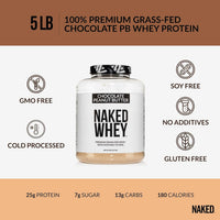 Thumbnail for NAKED Whey Chocolate Peanut Butter Protein Powder (52 Servings) + PB Powdered Peanut Butter 1.5LB (45 Servings) – Grass-Fed; Non-GMO; Gluten Free; Soy Free; Bulk