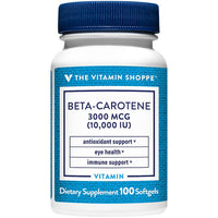 Thumbnail for The Vitamin Shoppe Beta-Carotene 3,000 MCG (Vitamin A), Antioxidant Support for Vision & Immune Health (100 Softgels)