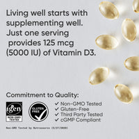 Thumbnail for Sports Research® Vitamin D3 w/Coconut MCT Oil - High Potency Vitamin D3 5000iu (125mcg) Supplement for Immune & Bone Support - Seed Oil Free - Non-GMO - Gluten Free (360 Liquid Softgels)
