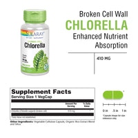 Thumbnail for SOLARAY Broken Cell Chlorella 410 mg | Nutrient-Rich Superfood w/Naturally Occurring Protein, Vitamins, Minerals, Chlorophyll | Non-GMO | 100 VegCaps