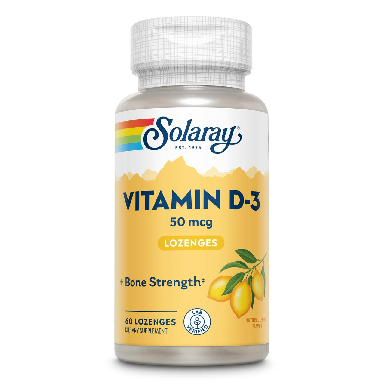 SOLARAY Vitamin D3 2000IU Supplement for Men & Women - Vitamin D as Cholecalciferol, VIT D3 50 mcg for Adults, Bone Strength Support, Natural Lemon Flavor - 60 Lozenges