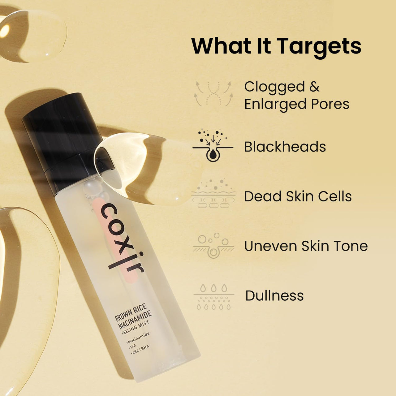 coxir BROWN RICE NIACINAMIDE daily PEELING MIST TONER l TXA(Tranexamic Acid), Niacinamide,AHA,BHA and Brown Rice l Daily Exfoliating Facial Spray, Minimize Enlarged Pores [80ml/2.70 fl.oz]