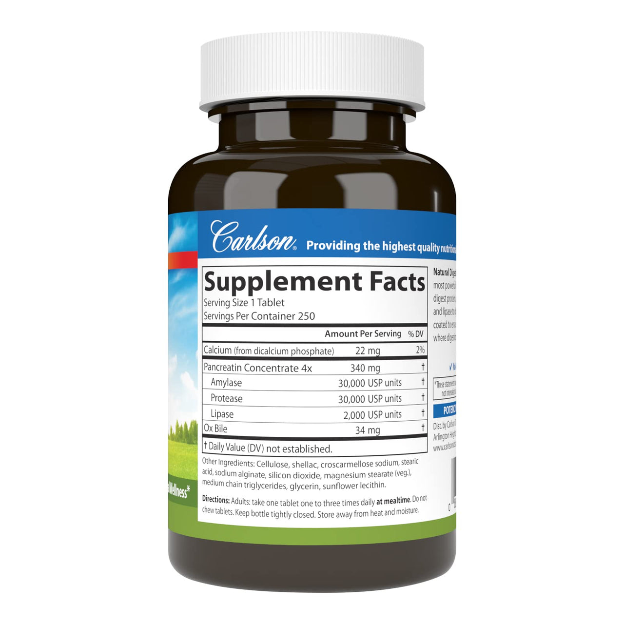 Carlson - Natural Digestive Enzymes, Digestive Aid #34 with Protease, Amylase & Lipase, Digestive Support, Nutrient Absorption & Optimal Wellness, 250 Tablets