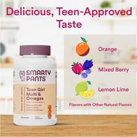 Thumbnail for SmartyPants Teen Girl Multivitamin Gummies: Omega 3 Fish Oil (EPA/DHA), Vitamin C, D3, B12, Vitamin A, K & Zinc, Gluten Free, Includes Biotin to Support Hair, Skin & Nails, 120 Count (30 Day Supply)