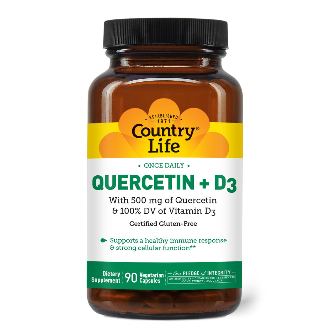 Country Life Quercetin 500mg Capsules with Vitamin D3 800 IU – Immune Support Supplement for Adults – Daily Immune Boosters – Quercetin Immune System Boost, 90 Capsules