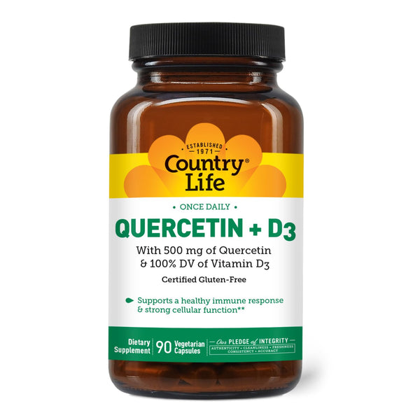 Country Life Quercetin 500mg Capsules with Vitamin D3 800 IU – Immune Support Supplement for Adults – Daily Immune Boosters – Quercetin Immune System Boost, 90 Capsules