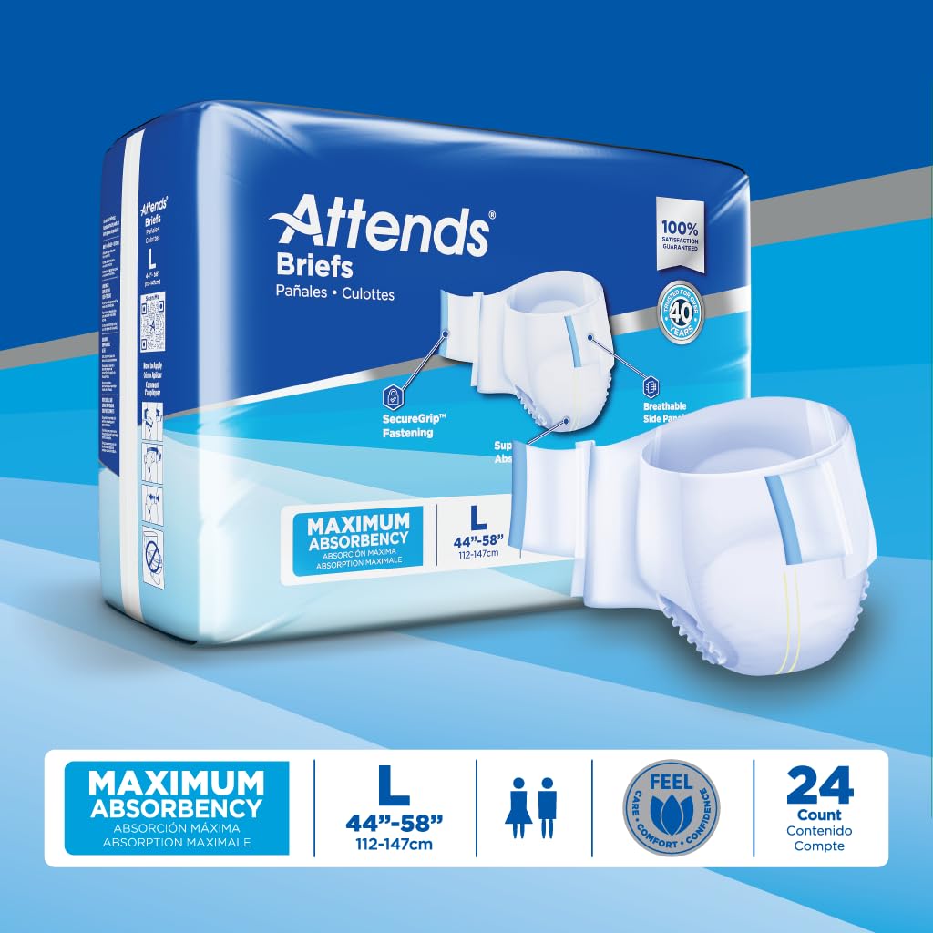 Attends DDA30 Adult Incontinence Briefs with Tab Closures, Large, 24ct Bag