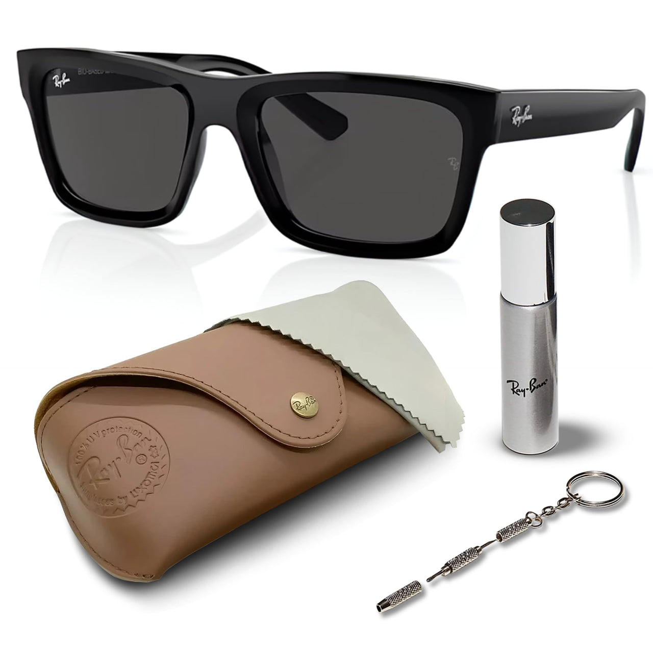 Ray-Ban RB4396 WARREN BIO-BASED Rectangle Shaped Non-Polarized Sunglasses for Men & Women – Includes Official RAYBAN Eyewear Kit – Ideal Formal & Casual Wear Sunglasses – Dark Grey Lens