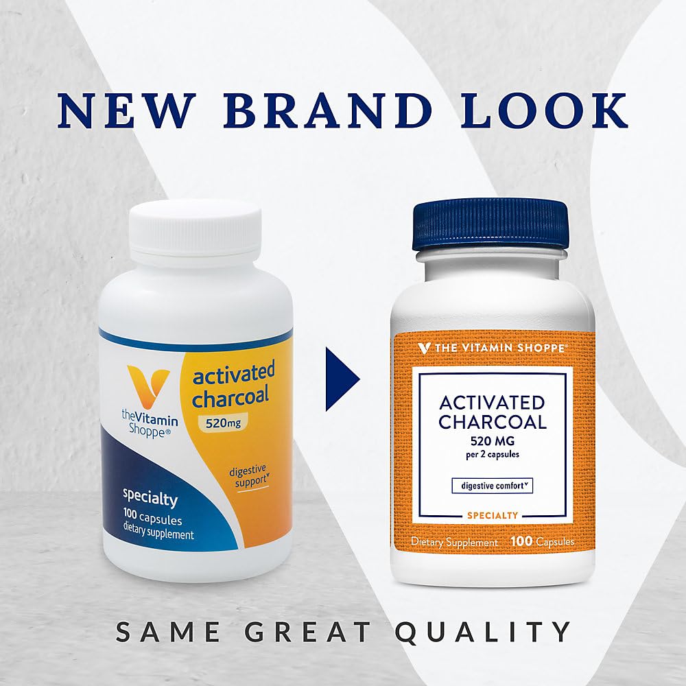 The Vitamin Shoppe Activated Charcoal 520MG for Digestive Health (100 Capsules)