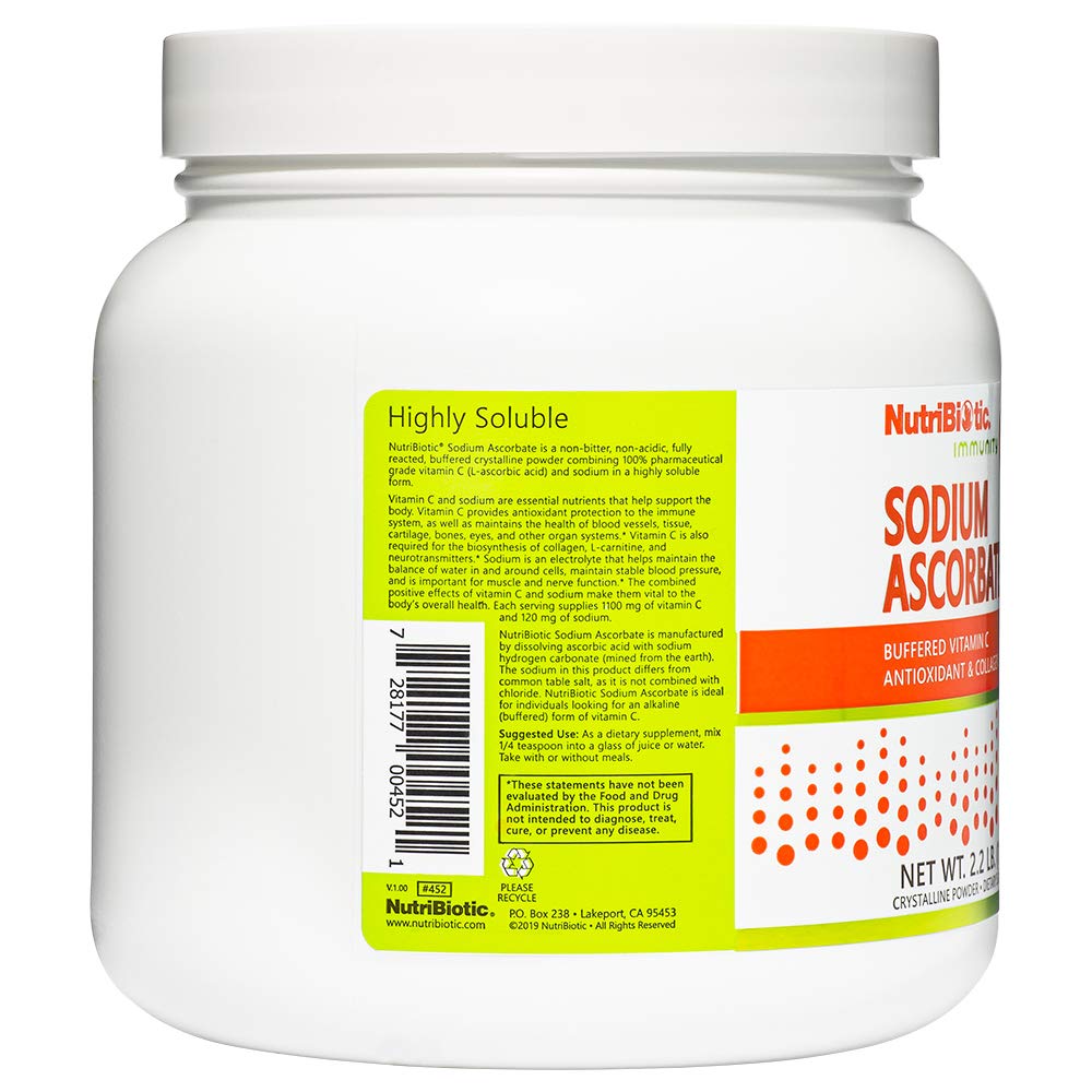 NutriBiotic - Sodium Ascorbate Buffered Vitamin C Powder, 2.2 Lb | Vegan, Non-Acidic & Easier on Digestion Than Ascorbic Acid | Essential Immune Support & Antioxidant Supplement | Gluten & GMO Free