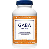 Thumbnail for The Vitamin Shoppe GABA 750MG (Gamma-Aminobutyric Acid), Supports Relaxation, (180 Tablets)