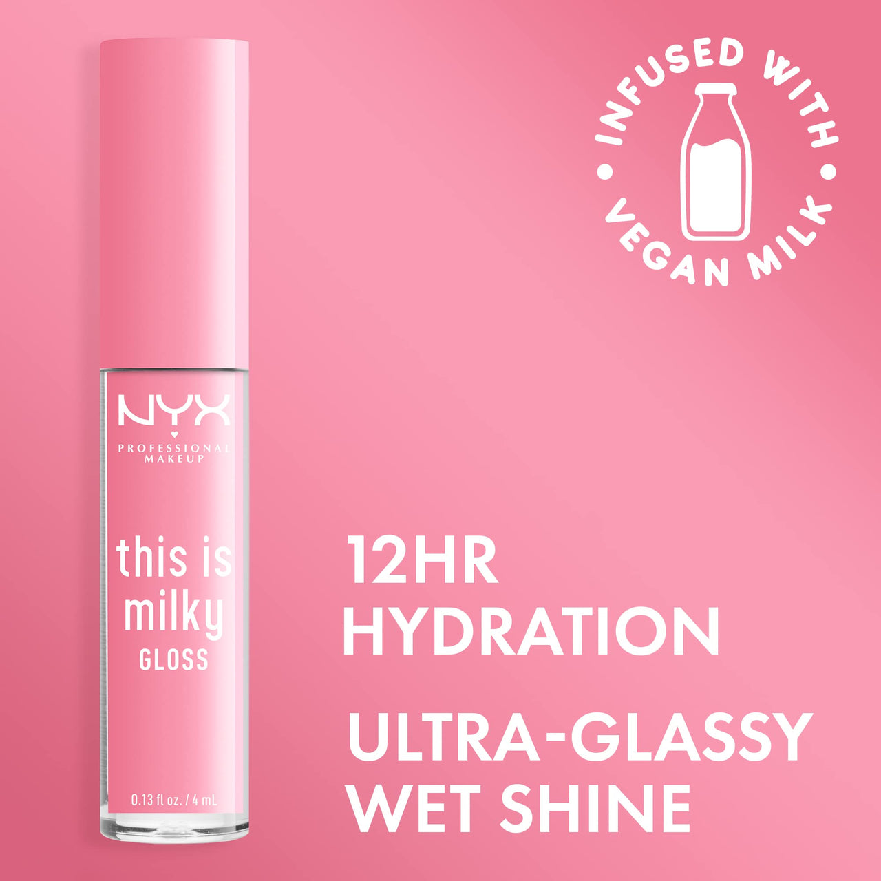 NYX PROFESSIONAL MAKEUP This Is Milky Gloss, Vegan Lip Gloss, 12 Hour Hydration - Milk It Pink (Sheer Baby Pink)