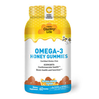 Thumbnail for Country Life Omega-3 Honey Gummies – Cardiovascular & Brain Health Support – Non-GMO, Certified Gluten Free – Naturally Sweetened – 60 Gummies