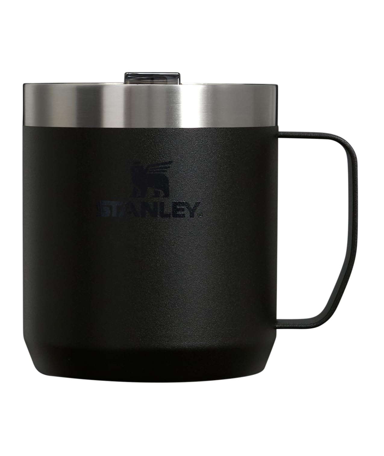 Stanley Stay-Hot Camp Mug 12 oz | Press Fit Drink Through Lid | Cup for Coffee, Tea and Drinks | Insulated Stainless Steel Coffee Mug | BPA-Free | Black 2.0