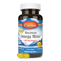 Thumbnail for Carlson - Maximum Omega Minis, 1000 mg Omega-3s, Heart Function, Brain Support & Healthy Aging, Lemon, 60 Mini Softgels