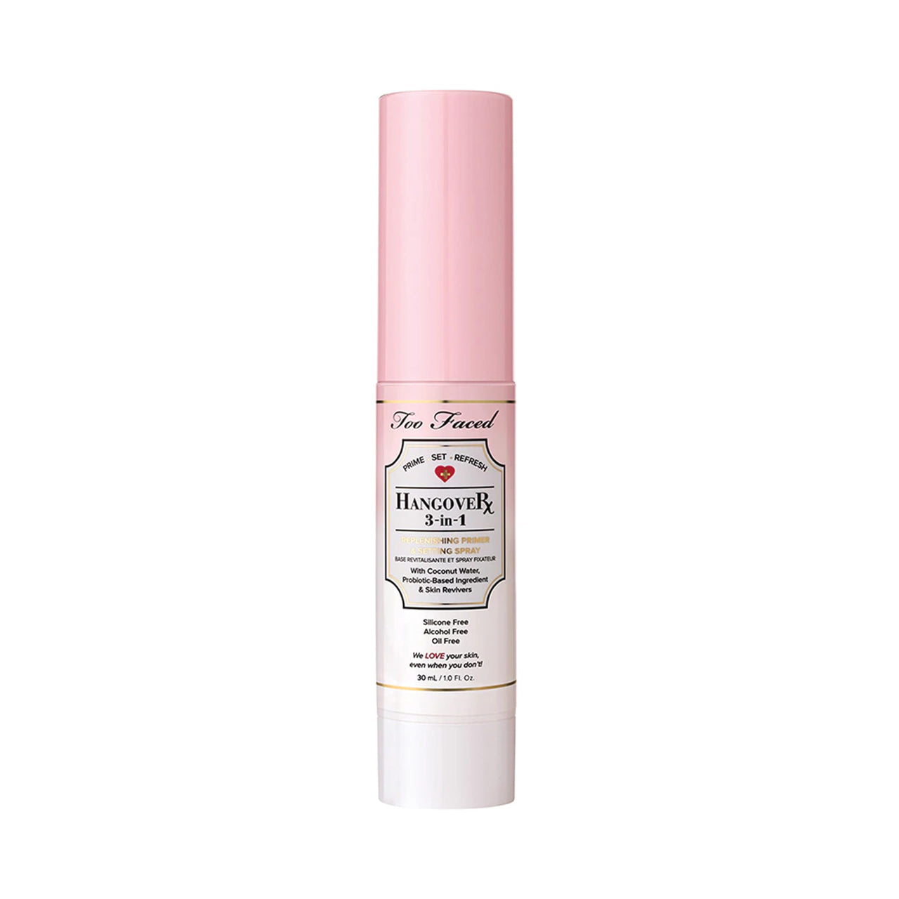 Too Faced Hangover 3-in-1 Primer & Setting Spray | Soothing & Hydrating Setting Spray for Face Makeup | Coconut Water | Travel Size, 1 Fl Oz, Clear