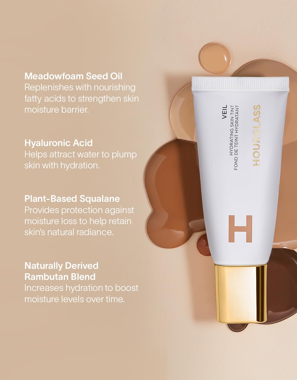 Hourglass Veil Hydrating Skin Tint, Dewy Tinted Moisturizer, Makeup and Skincare Benefits, Lightweight, Buildable Coverage, Vegan, Cruelty-Free Hourglass Skin Tint for Radiant, Natural Glow