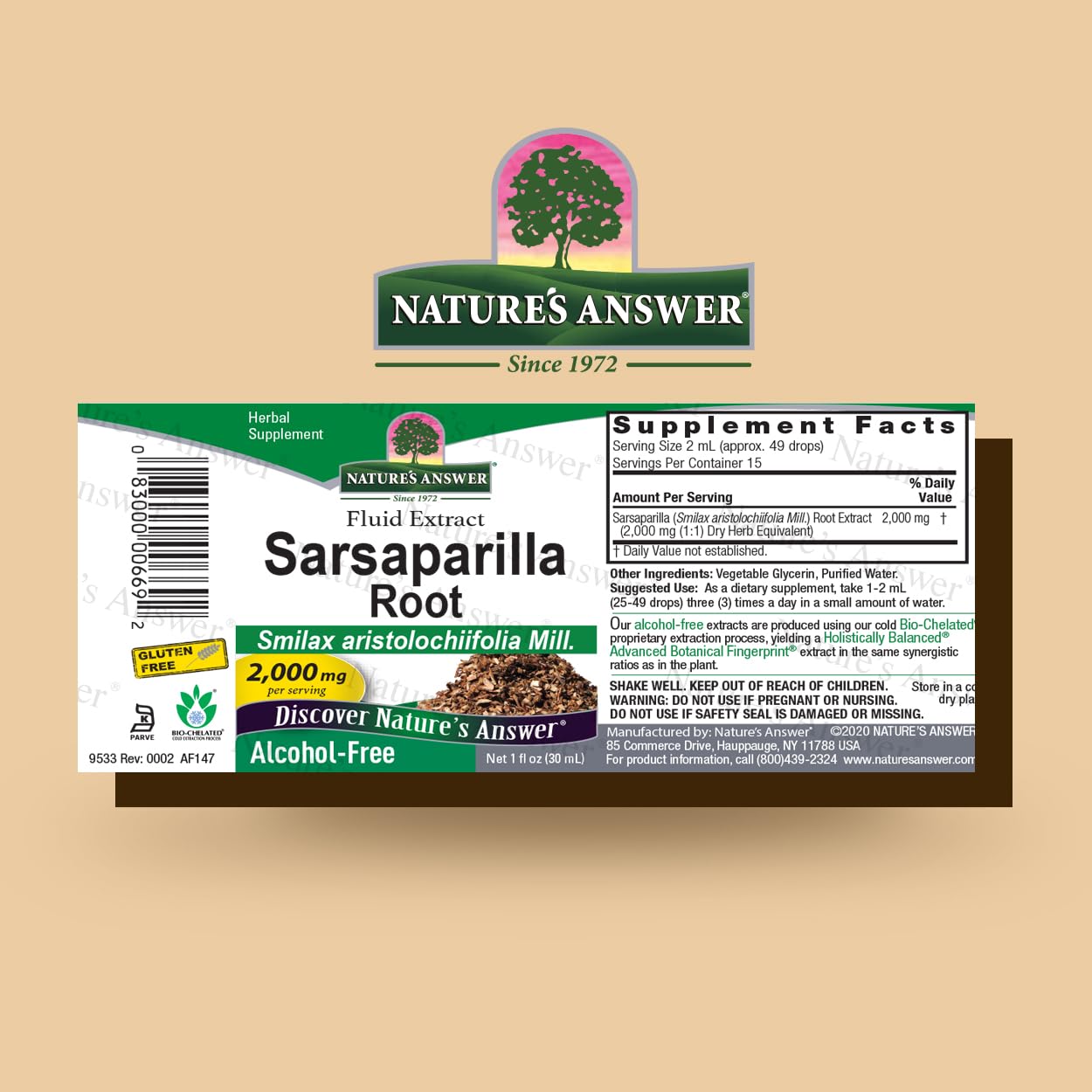 Nature's Answer Alcohol-Free Sarsaparilla Root Liquid , 1-Fluid Ounce | Natural Cleanser & Detoxifier