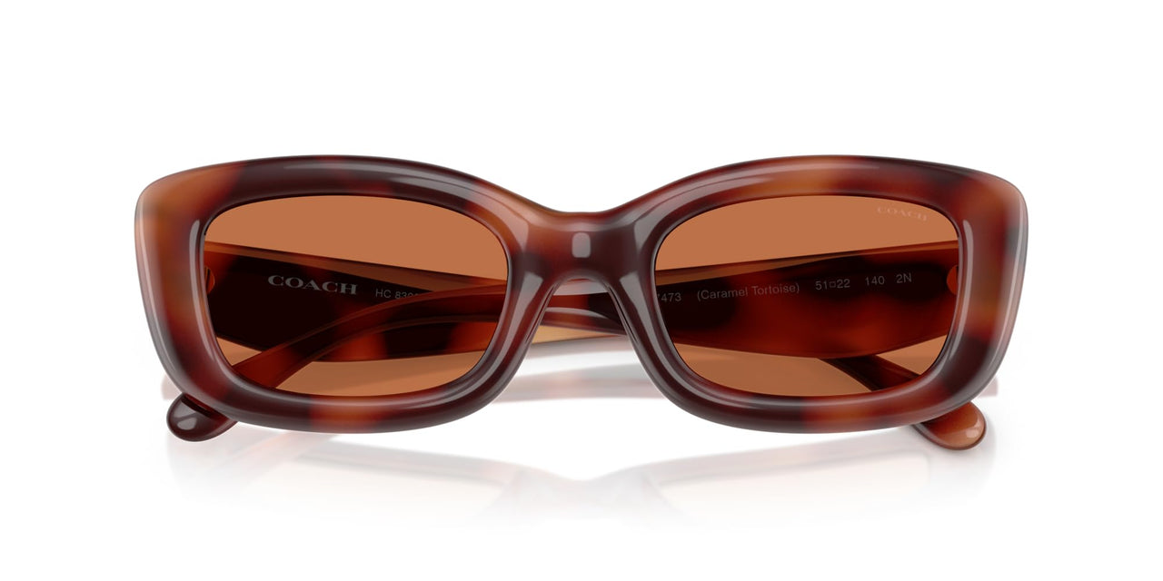 COACH Women's HC8390U Sculpted C Hardware Universal Fit Rectangular Sunglasses, Caramel Tortoise/Brown Solid, 51 mm