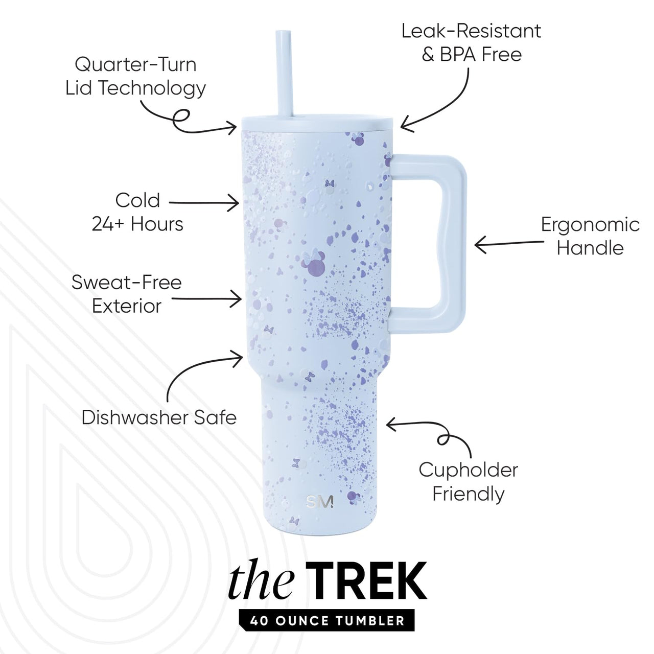 Simple Modern Disney 40 oz Tumbler with Handle & Straw Lid | Insulated Reusable Stainless Steel Water Bottle Travel Mug | Gifts for Women Men Him Her | Trek Collection | 40oz | Minnie Specktacular