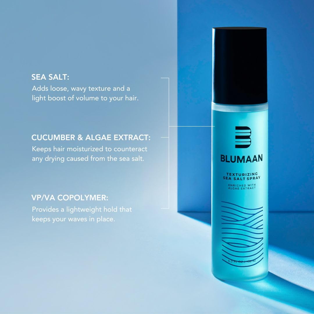 BLUMAAN Coastal Texture Spray for Men's Effortless Beach Waves | Professional Hair Texturizing Formula with Sea Salt, Natural Extracts and Essential Oils - 6 FL OZ