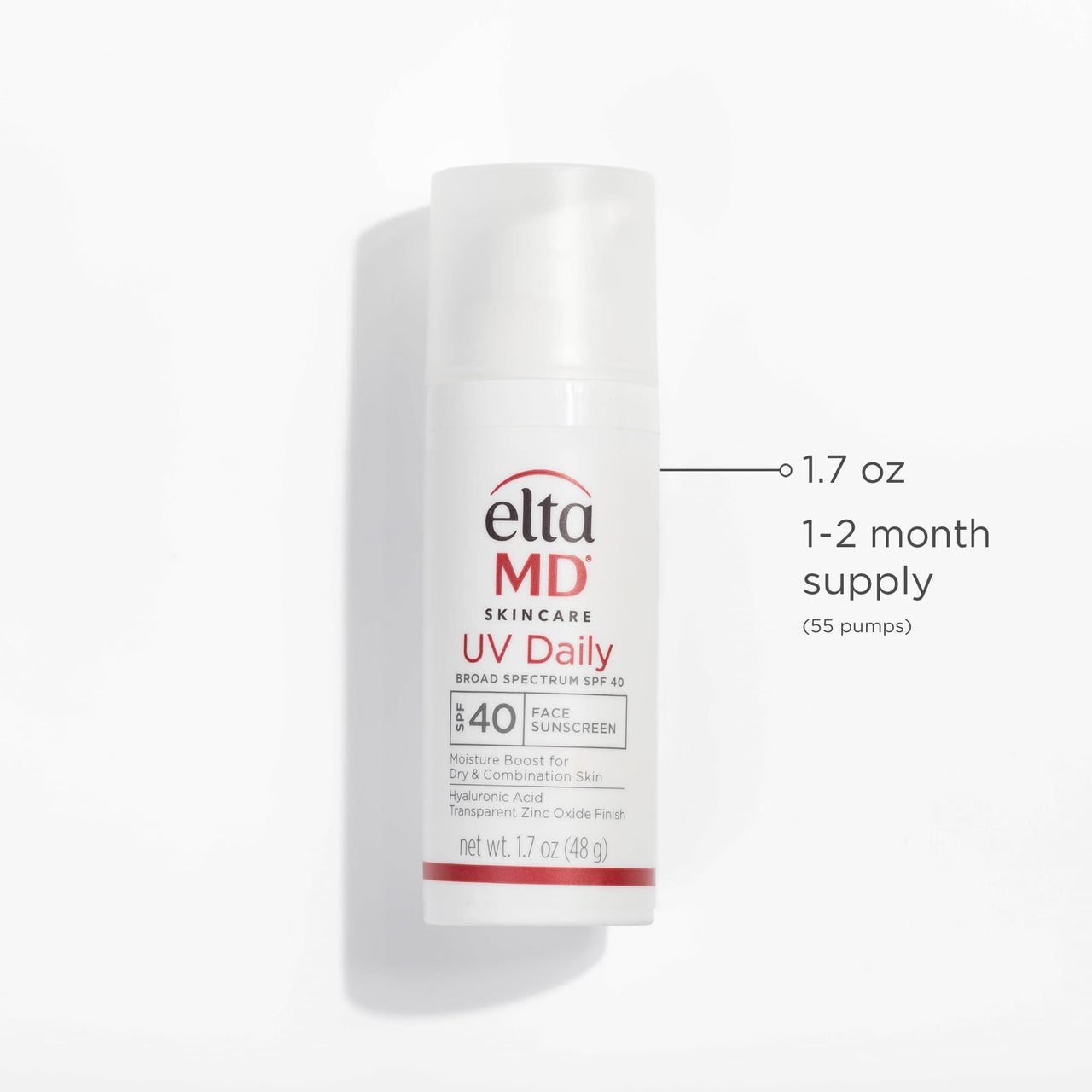 EltaMD UV Daily SPF 40 Face Sunscreen Moisturizer with Zinc Oxide, Daily Face Moisturizer with SPF, Sunscreen, For Dry Skin 1.7 oz Pump