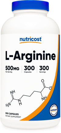Thumbnail for Nutricost L-Arginine 500mg, 300 Capsules - Gluten Free and Non-GMO