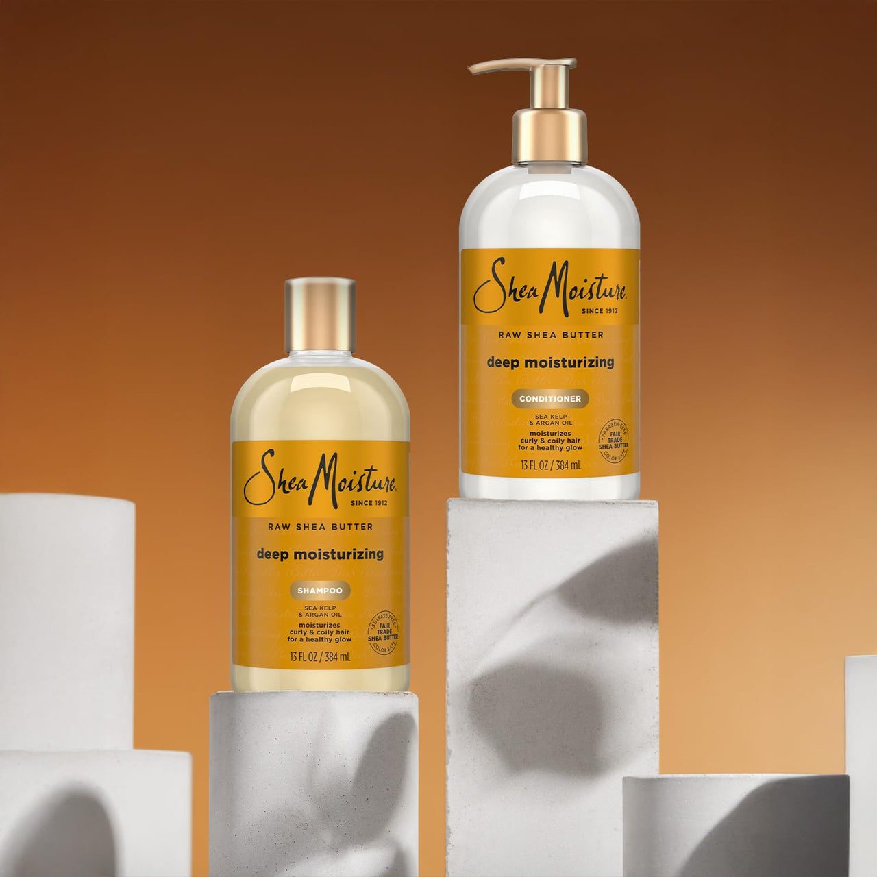 SheaMoisture Shampoo & Conditioner Set, Deep Moisturizing with Raw Shea Butter, Sea Kelp & Argan Oil for Coily & Curly Hair, 13 Oz Ea
