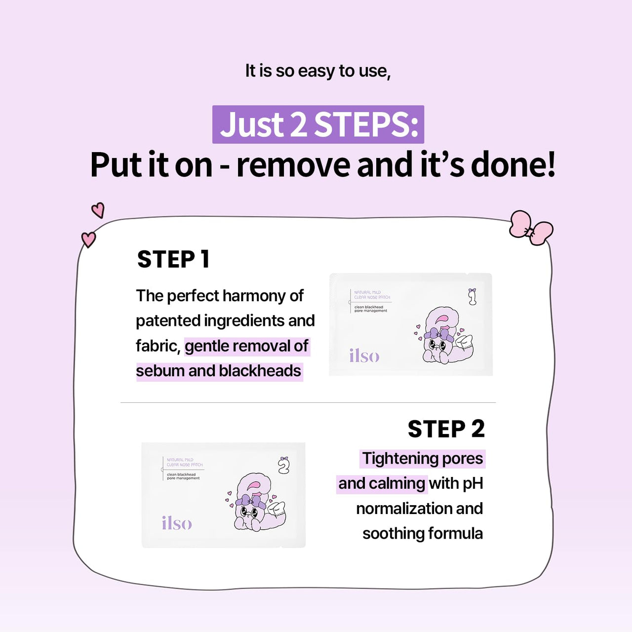 ilso Natural Mild Clear Nose Patch, Melt blackheads & Tighten Pores, no irritation, Korean skincare, cotton swabs included, 5 sheets (Esther Bunny Limited Edition) (PINK Esther Bunny Limited Edition)