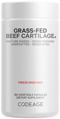 Thumbnail for Codeage Grass Fed Beef Cartilage Supplement - Freeze Dried, Non-Defatted, Desiccated Beef Tracheal Bovine Cartilage & Liver Pills – Pasture Raised Argentina Beef Vitamins - Non-GMO -180 Capsules