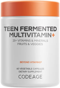 Thumbnail for Codeage Teen Multivitamin Supplement – Daily Vitamins and Minerals for Teen Boys and Girls – Organic Whole Food Formula with Omega-3 and Vitamins A to K - 60 Capsules