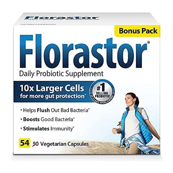 Florastor Daily Probiotic Supplement for Women and Men, Proven to Support Digestive Health, Saccharomyces Boulardii CNCM I-745 (54 Capsules)